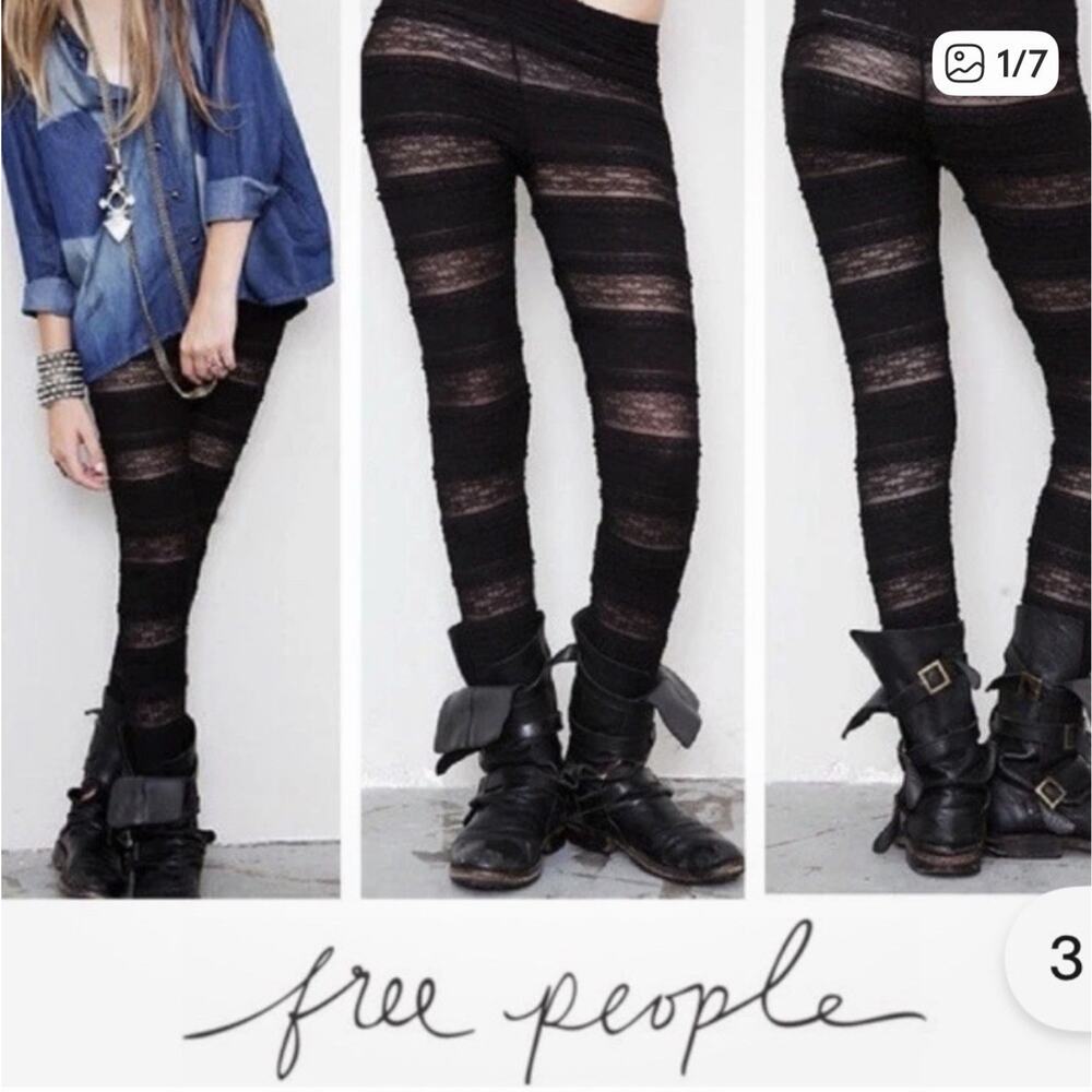 Free People Mesh Tiered Lace Ruffled Leggings Med. Whimsical Victorian Boho Goth - Picture 4 of 11
